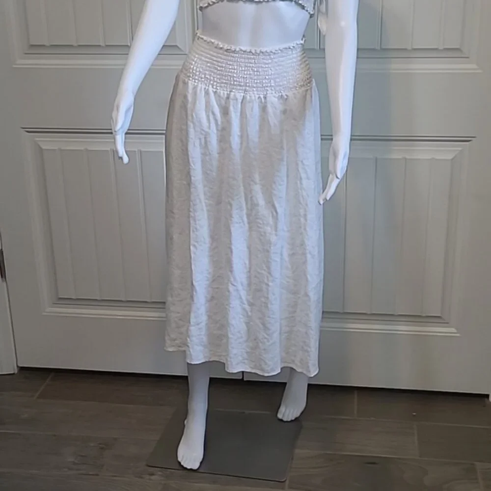 Reformation Willow Linen Two Piece Set Midi Length Skirt & Crop Top Size Small